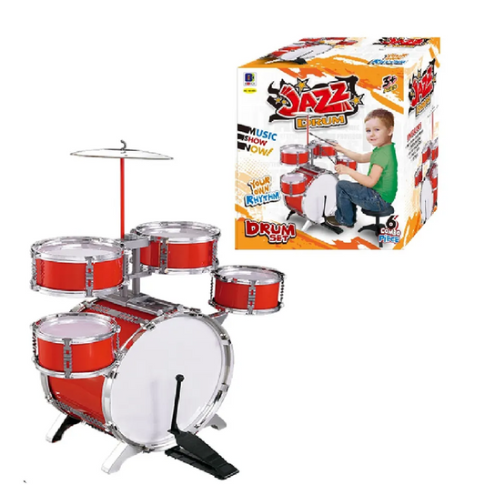 Kids Jazz Drum Set with Stool & Drumsticks