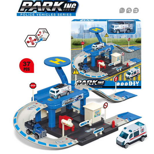 City Police Parking Garage Playset with Toy Cars