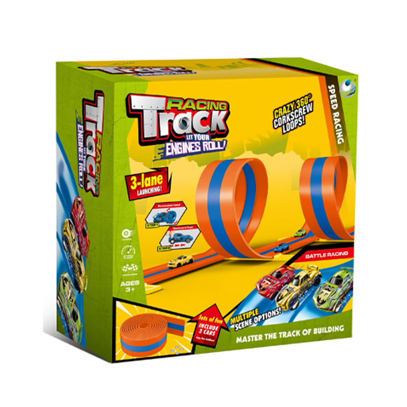Flexible 3-Lane Race Track Toy with Loop Sets