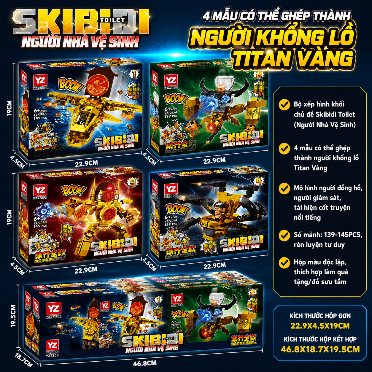 Skibidi Toilet Golden Titan Clock Man Building Blocks-4pcs