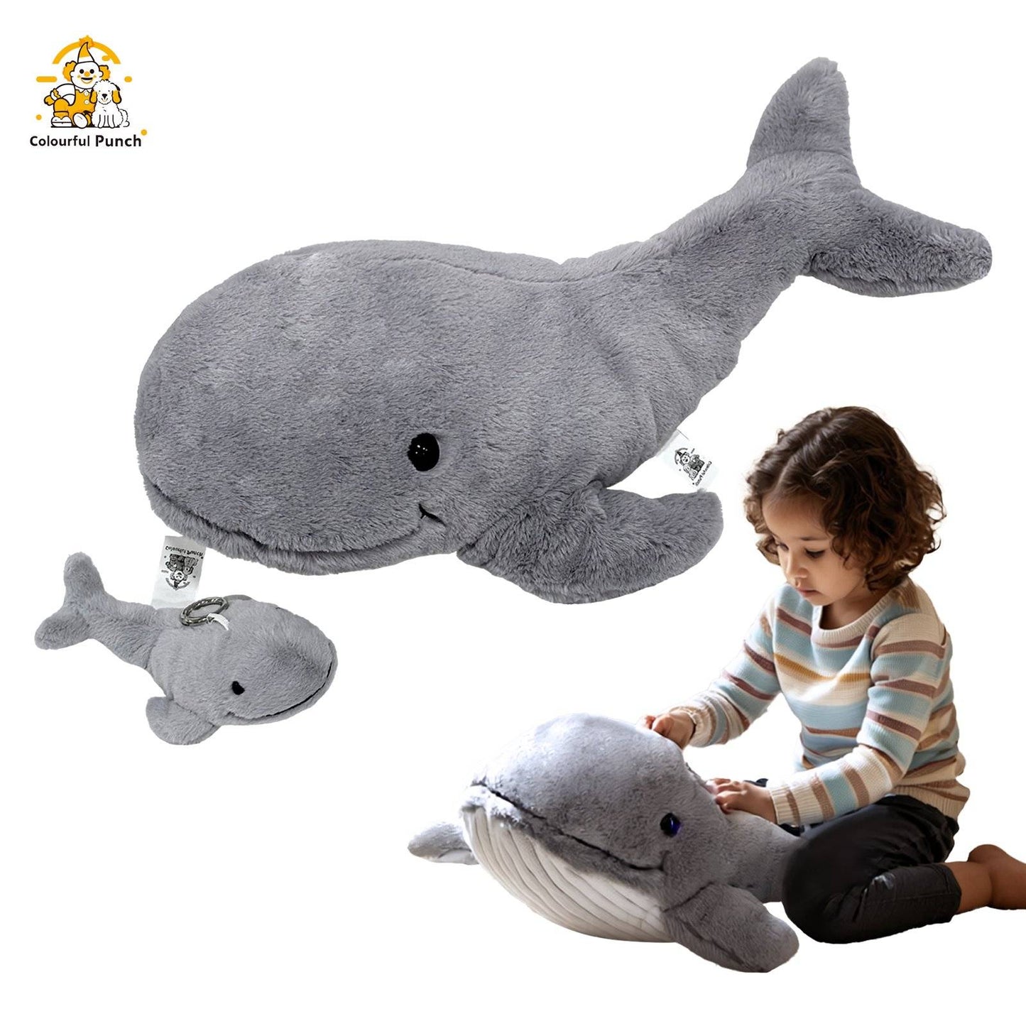 Gray Whale Plush Toy with Mini Whale Keychain