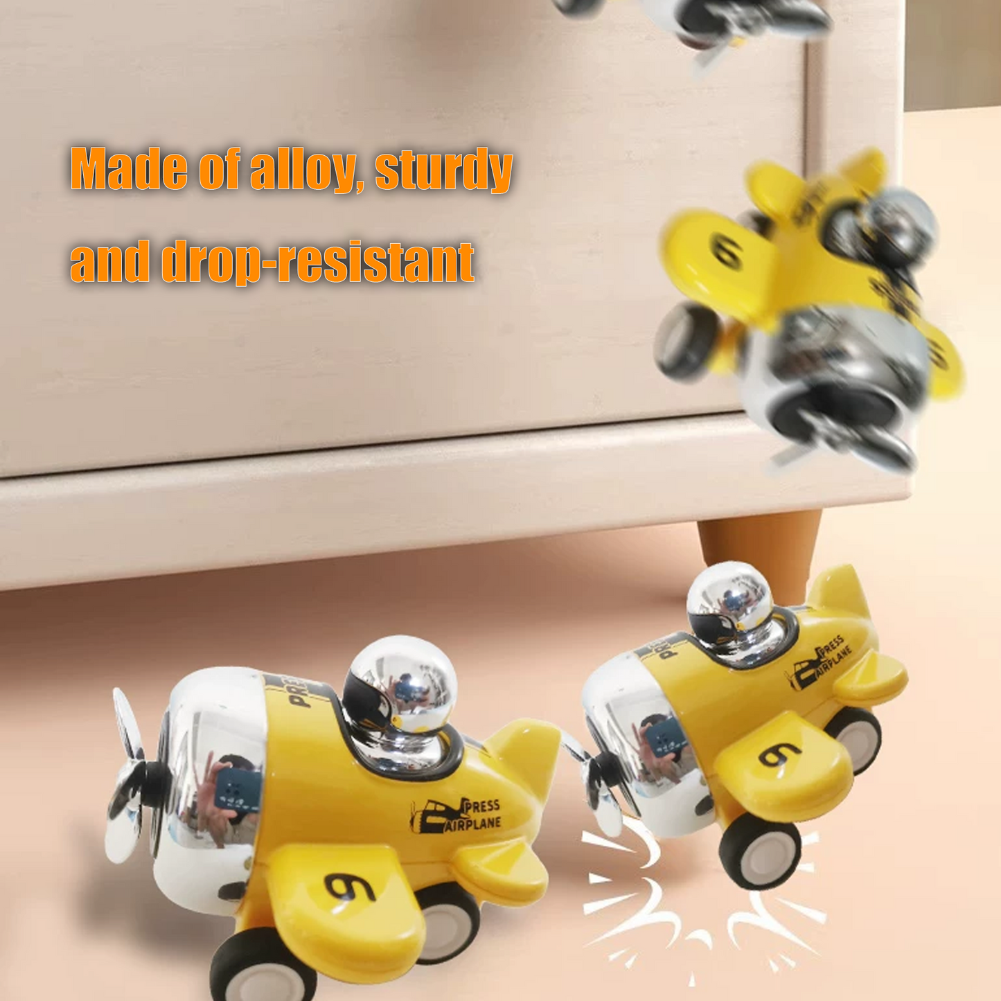 4PCS Press & Go Toy Airplanes, Friction-Powered Fighter Planes for Kids