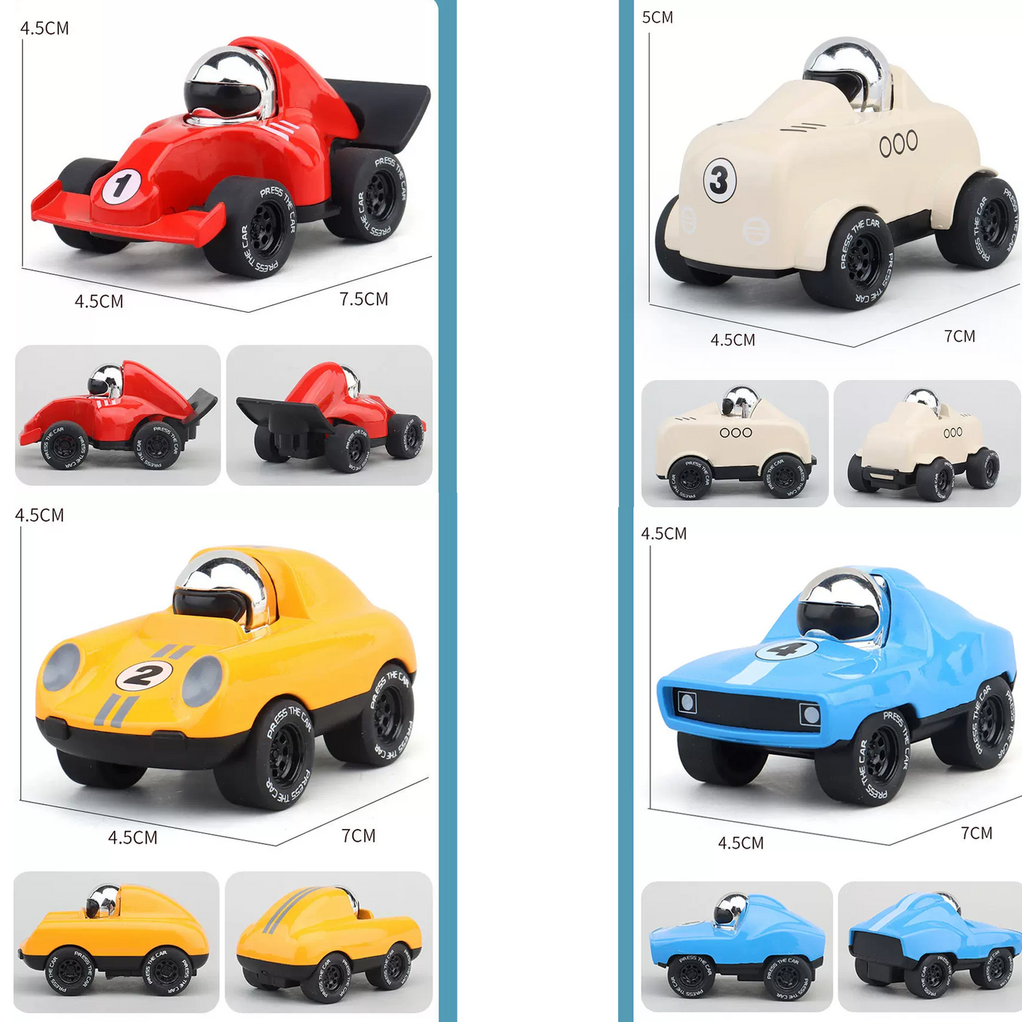 Alloy Press & Go Racing Cars, Friction-Powered Toy Vehicles for Kids