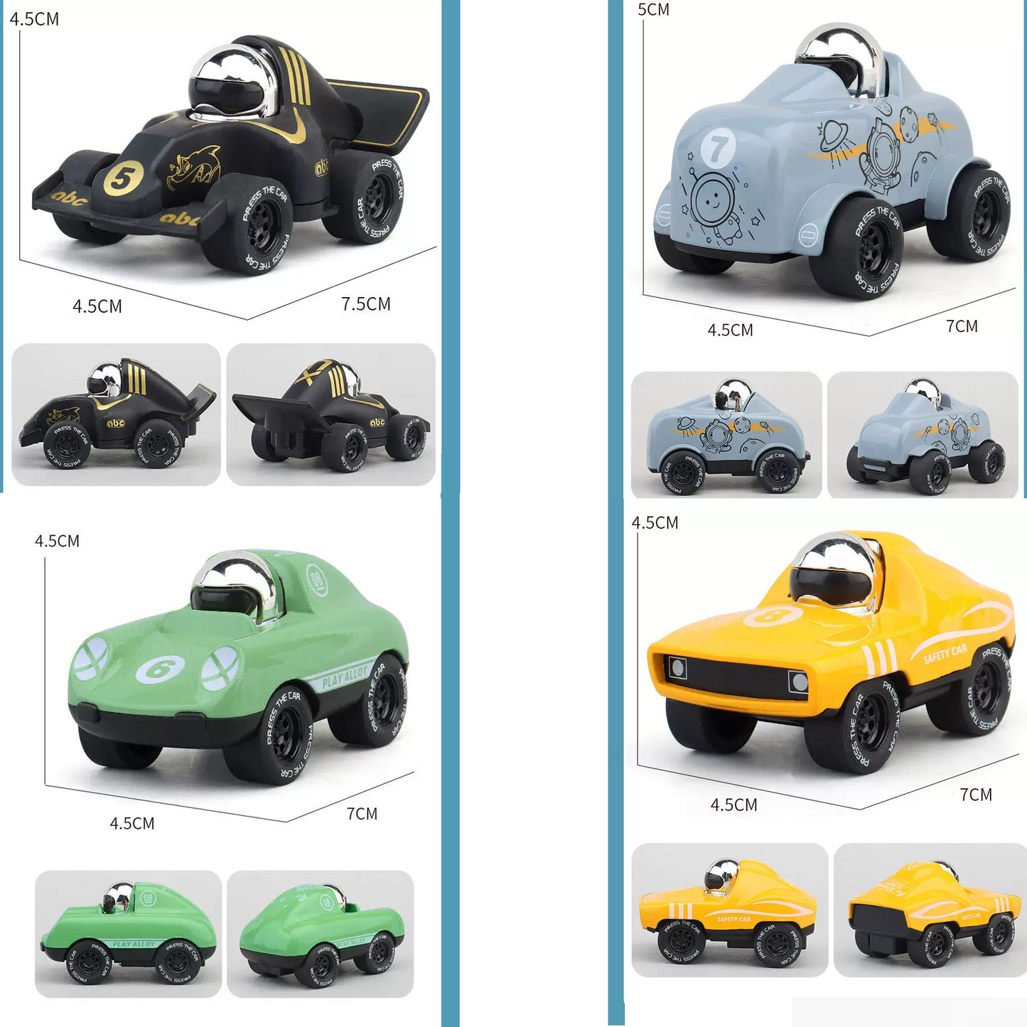 Alloy Press & Go Racing Cars, Friction-Powered Toy Vehicles for Kids