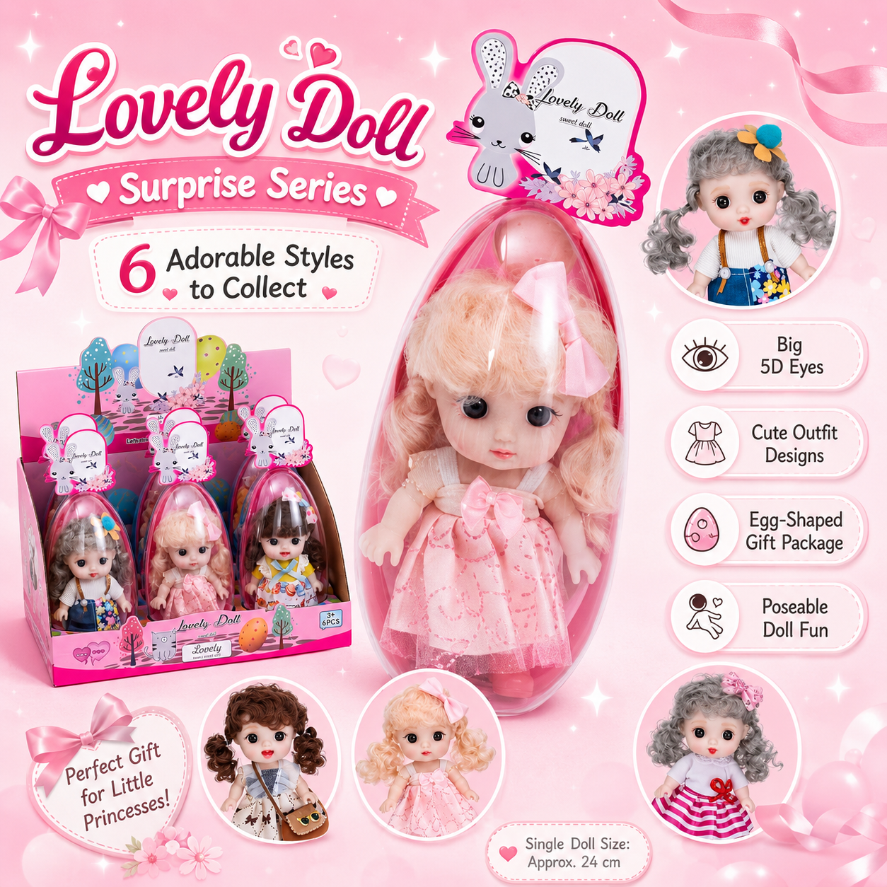 Lovely Doll Surprise Egg Series – 6 Collectible Mini Fashion Dolls