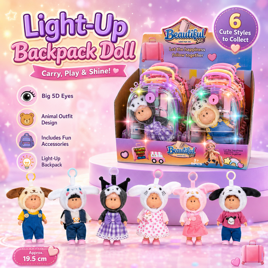 Light-Up Backpack Doll Set – 6 Collectible Animal Character Dolls