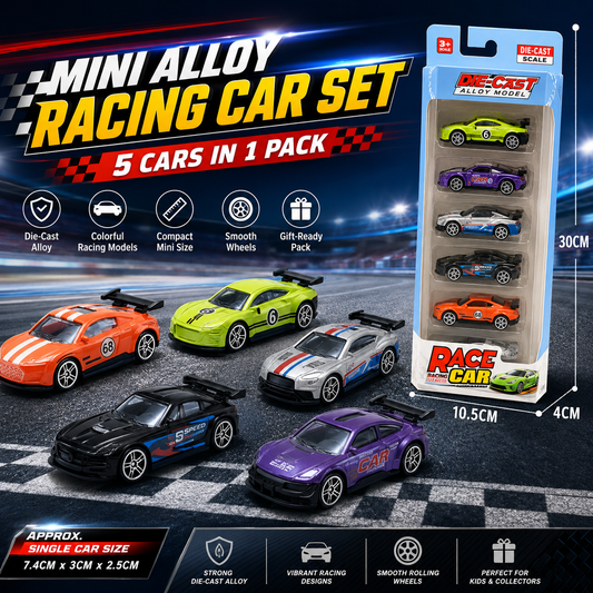 Mini Alloy Racing Car Set – 5 Die-Cast Race Cars in Gift-Ready Display Pack