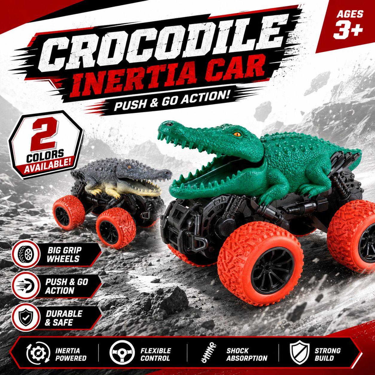 Crocodile Inertia Monster Truck – Push & Go Off-Road Toy Car for Kids
