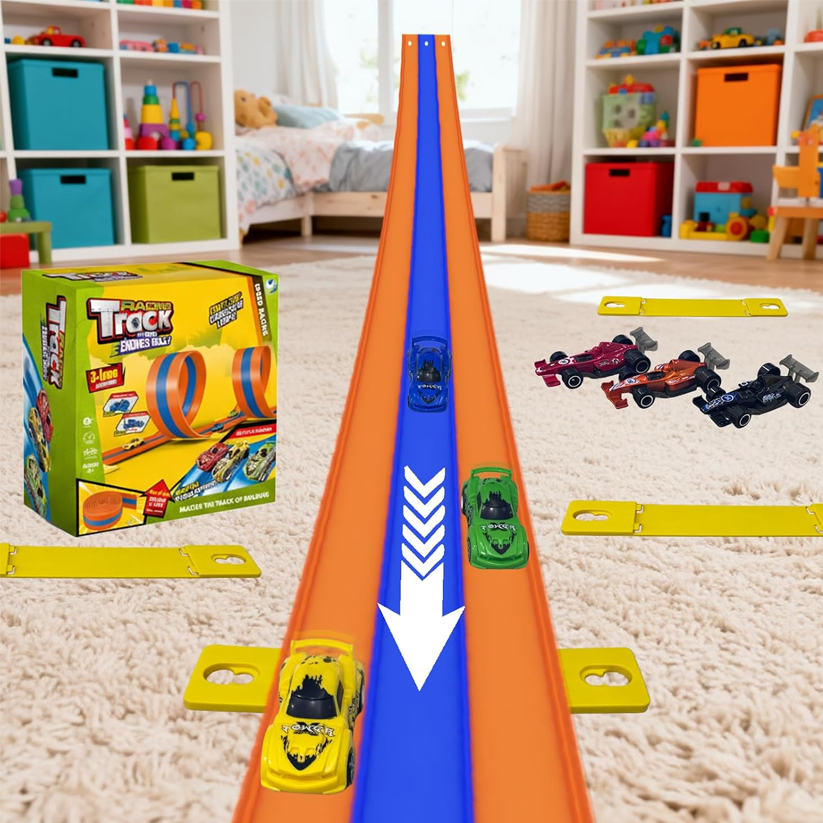 Flexible 3-Lane Race Track Toy with Loop Sets