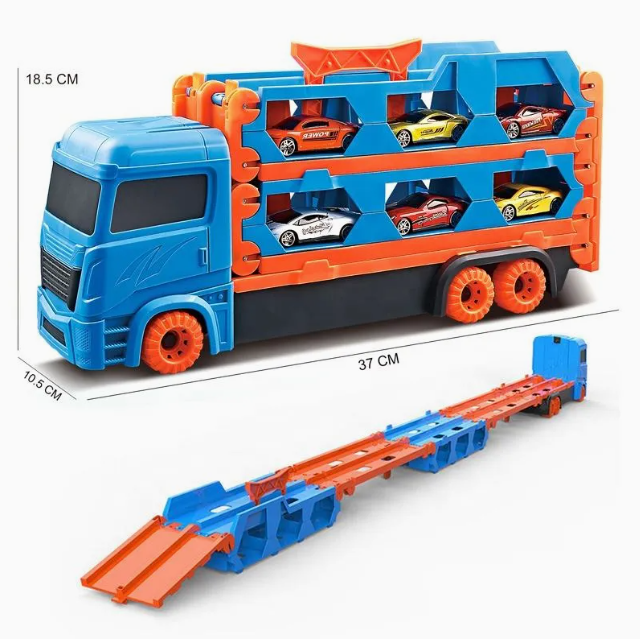 Kids Foldable Race Track Truck Toy with Die-Cast Cars