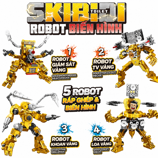 Skibidi Toilet Gold Titan Mech Building Blocks Set-4Pcs