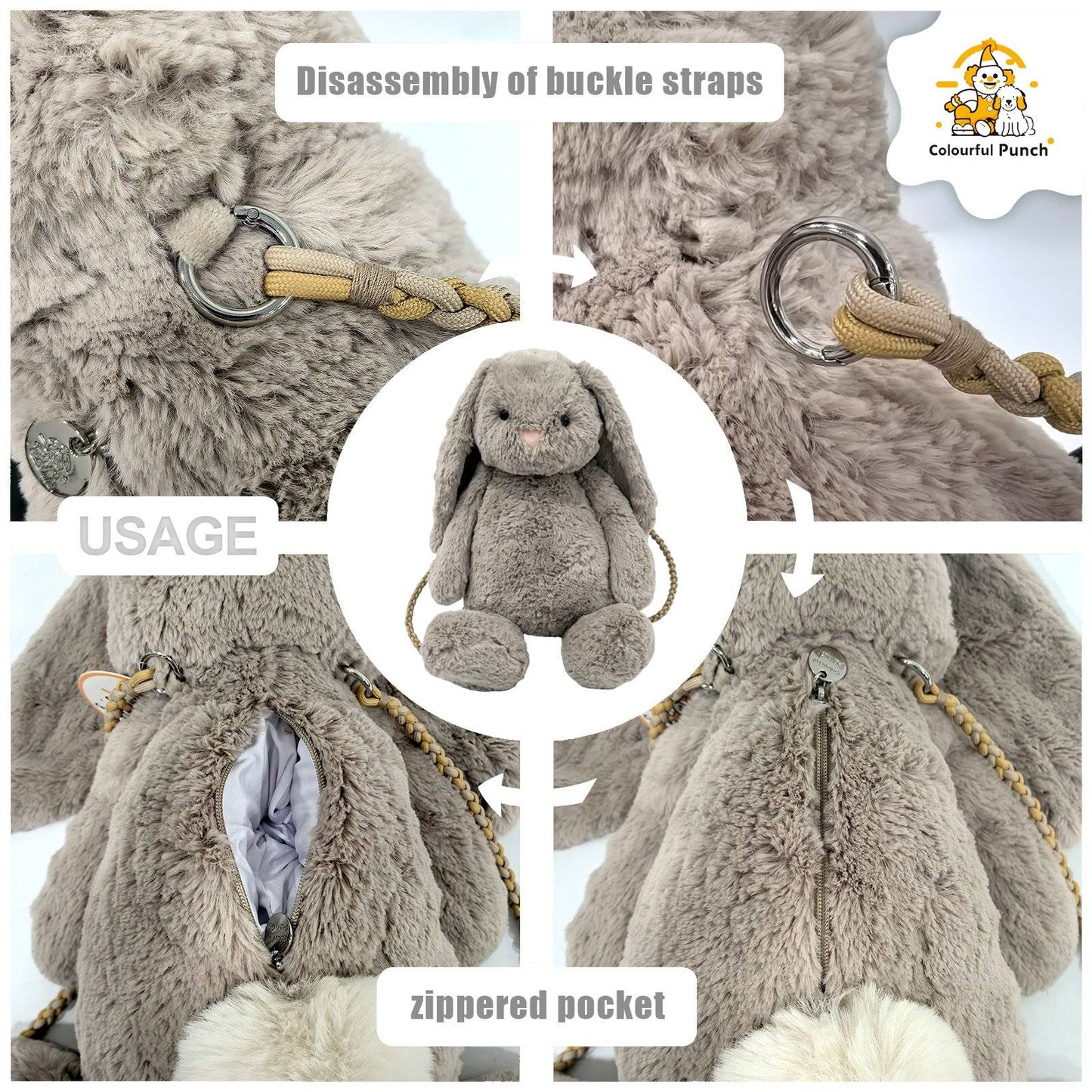 Convertible Bunny Plush Backpack Toy