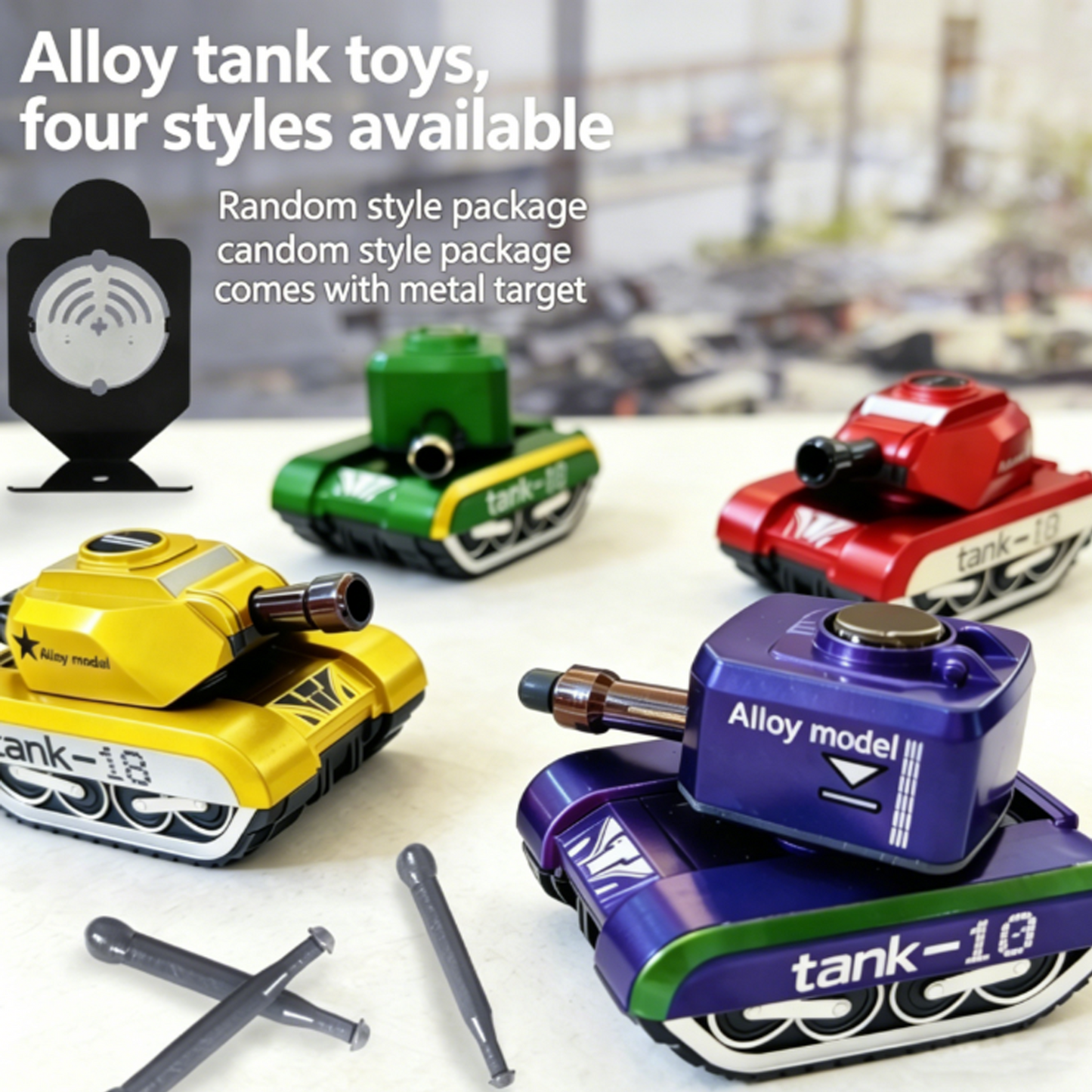 Alloy Pull-Back Tank Toy, Firing Bullet Shooting Tank for Kids