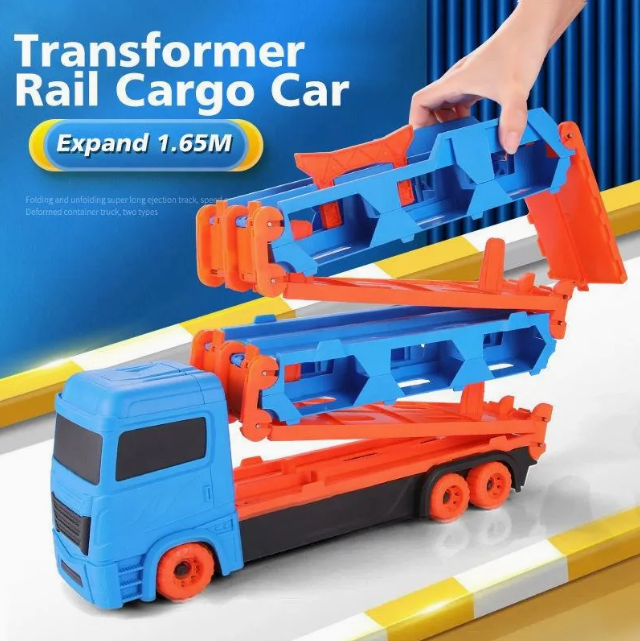 Kids Foldable Race Track Truck Toy with Die-Cast Cars