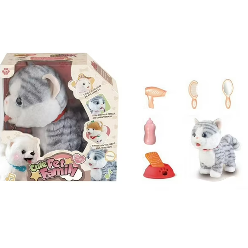 Interactive Walking Plush Cat Toy Set