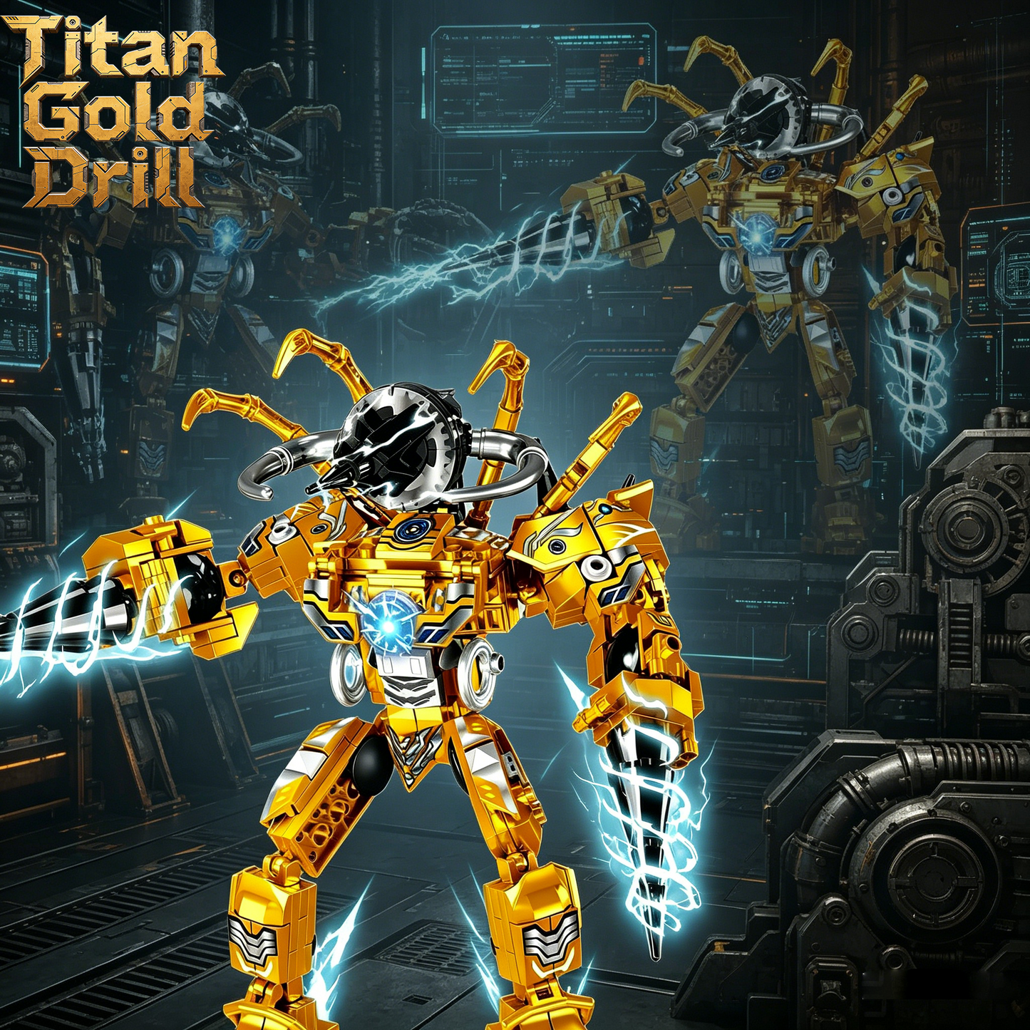 Golden Futuristic Mecha Building Block Set, 408PCS Articulated Robot