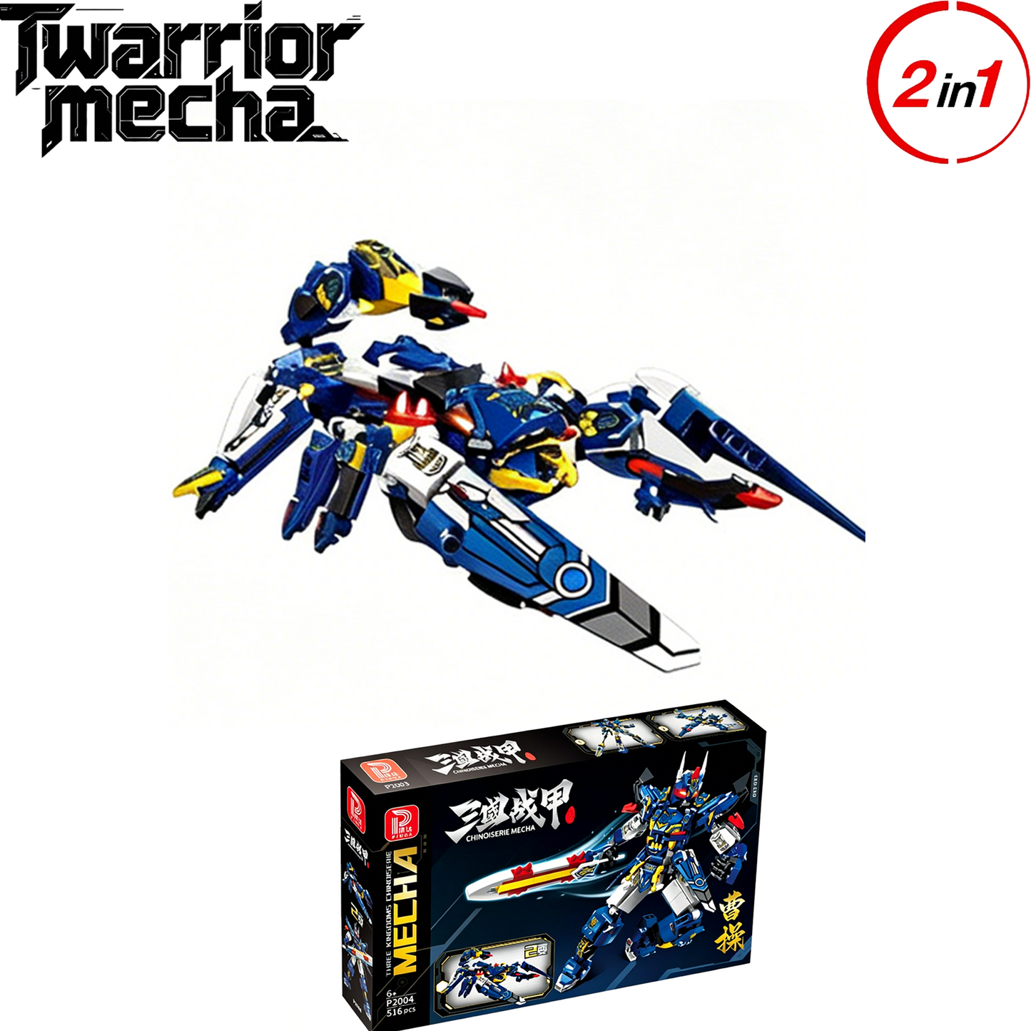 2-in-1 Cao Cao Mecha Building Blocks, Transformable STEM Toy