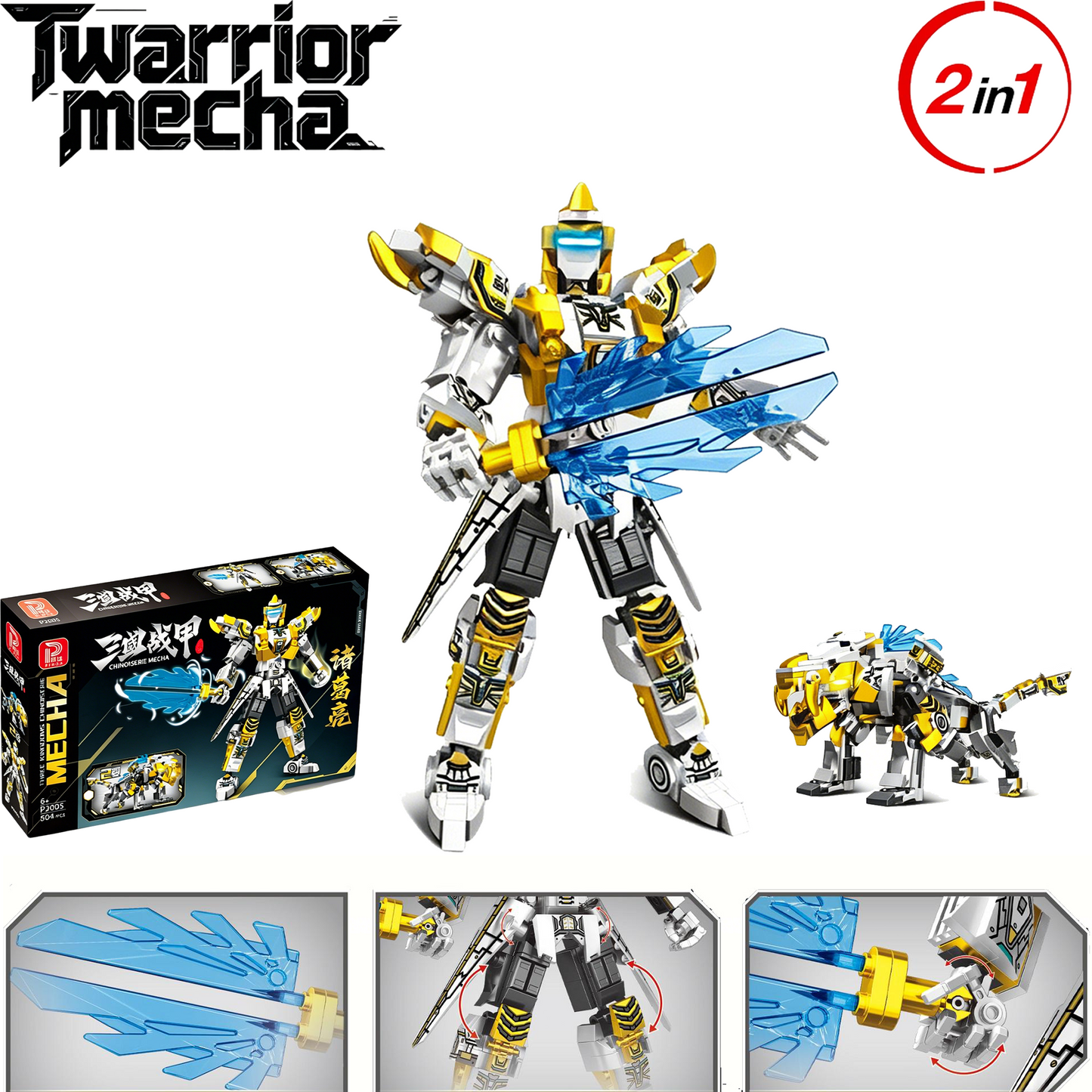 2-in-1 Transformable Mecha & Beast Building Blocks, 504PCS STEM Toy