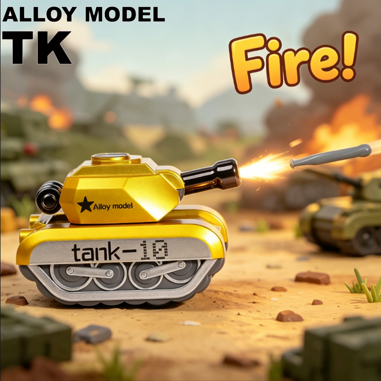 Alloy Pull-Back Tank Toy, Firing Bullet Shooting Tank for Kids