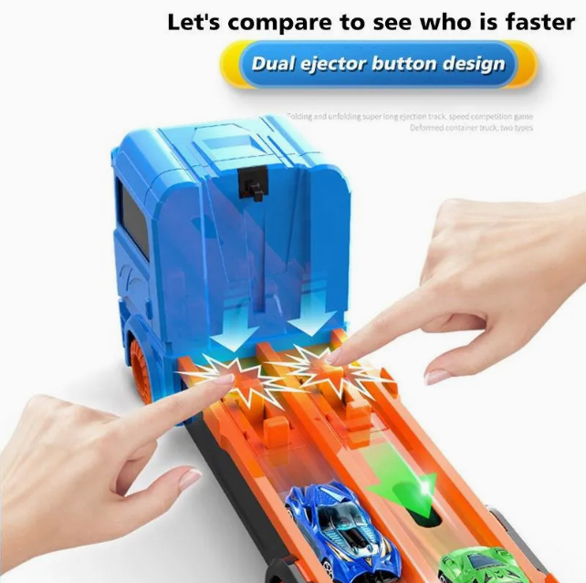 Kids Foldable Race Track Truck Toy with Die-Cast Cars