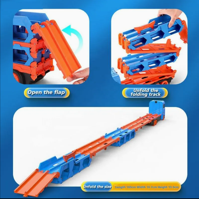 Kids Foldable Race Track Truck Toy with Die-Cast Cars