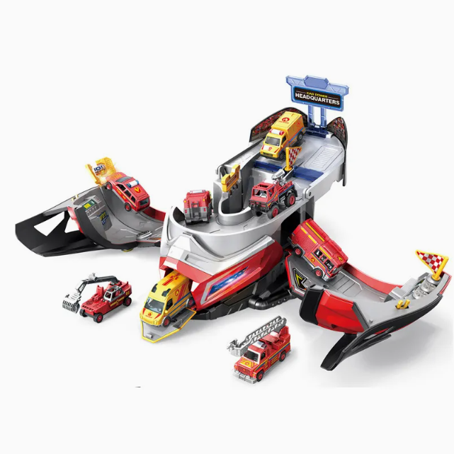 Transforming Helmet Race Track Playset with Die-Cast Cars