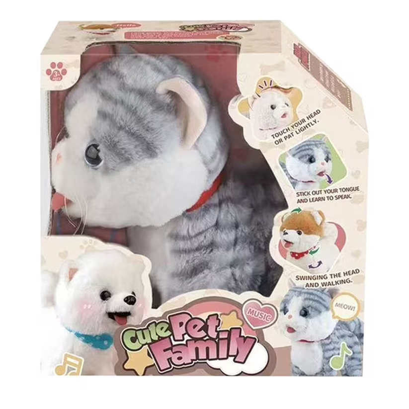 Interactive Walking Plush Cat Toy Set