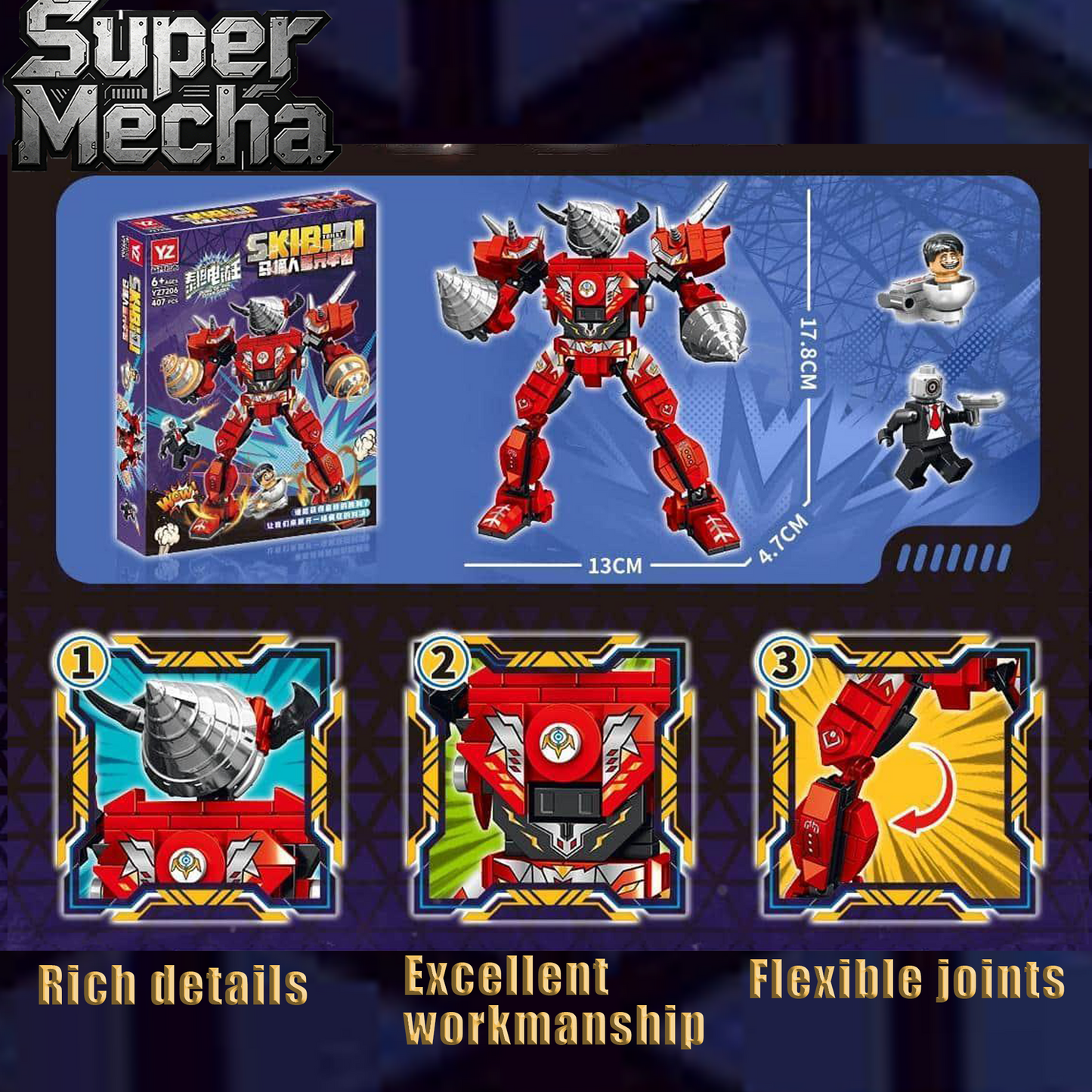 Super Mecha Building Blocks Set, STEM Toy with Minifigures