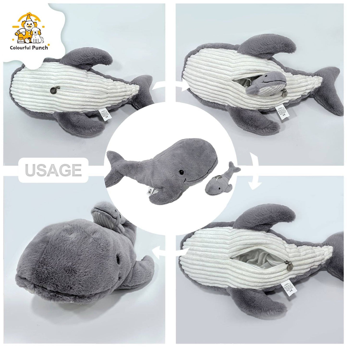 Gray Whale Plush Toy with Mini Whale Keychain