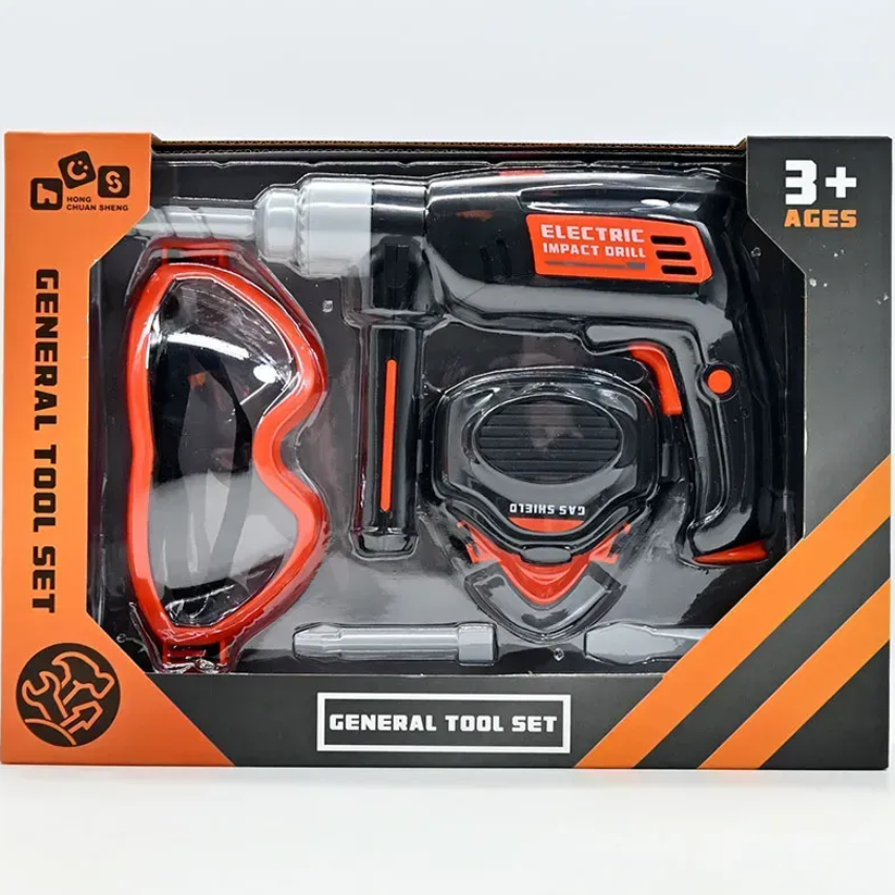 Kids Electric Impact Drill Tool Playset with Safety Gear