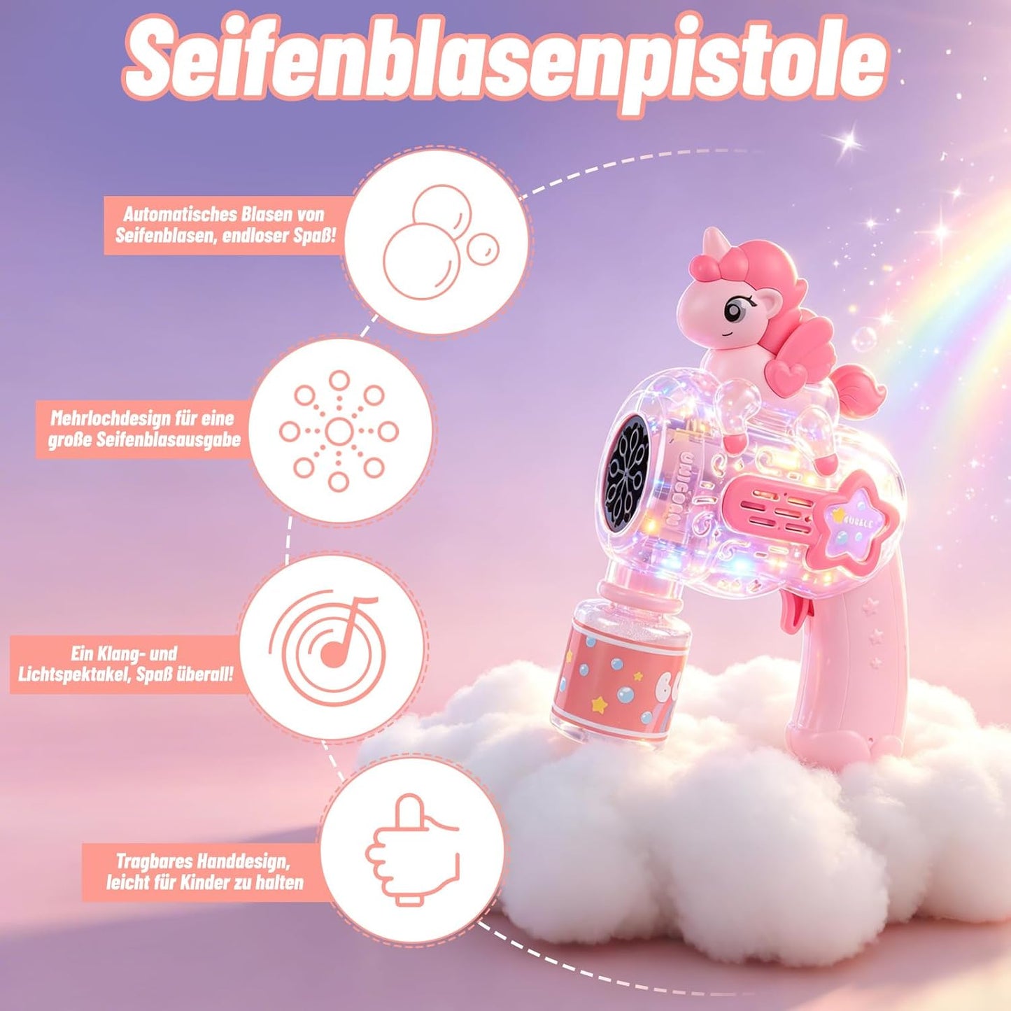 Unicorn Bubble Gun with Lights