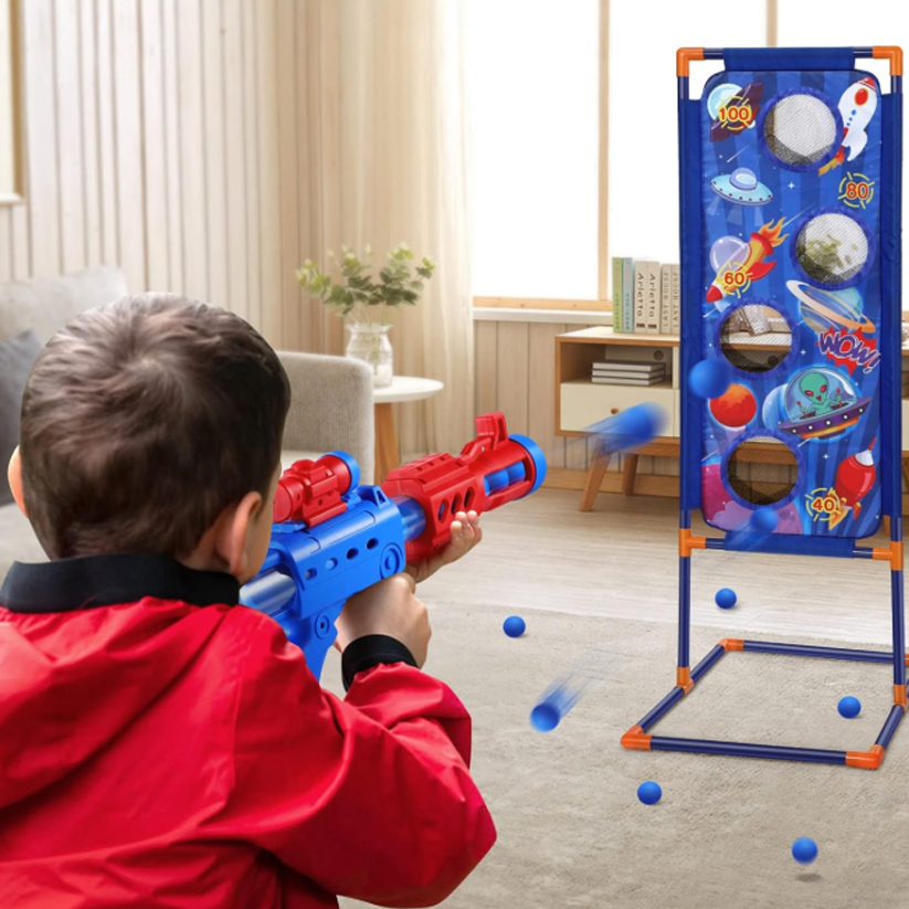 Foam Ball Air-Powered Shooting Game with Target Stand