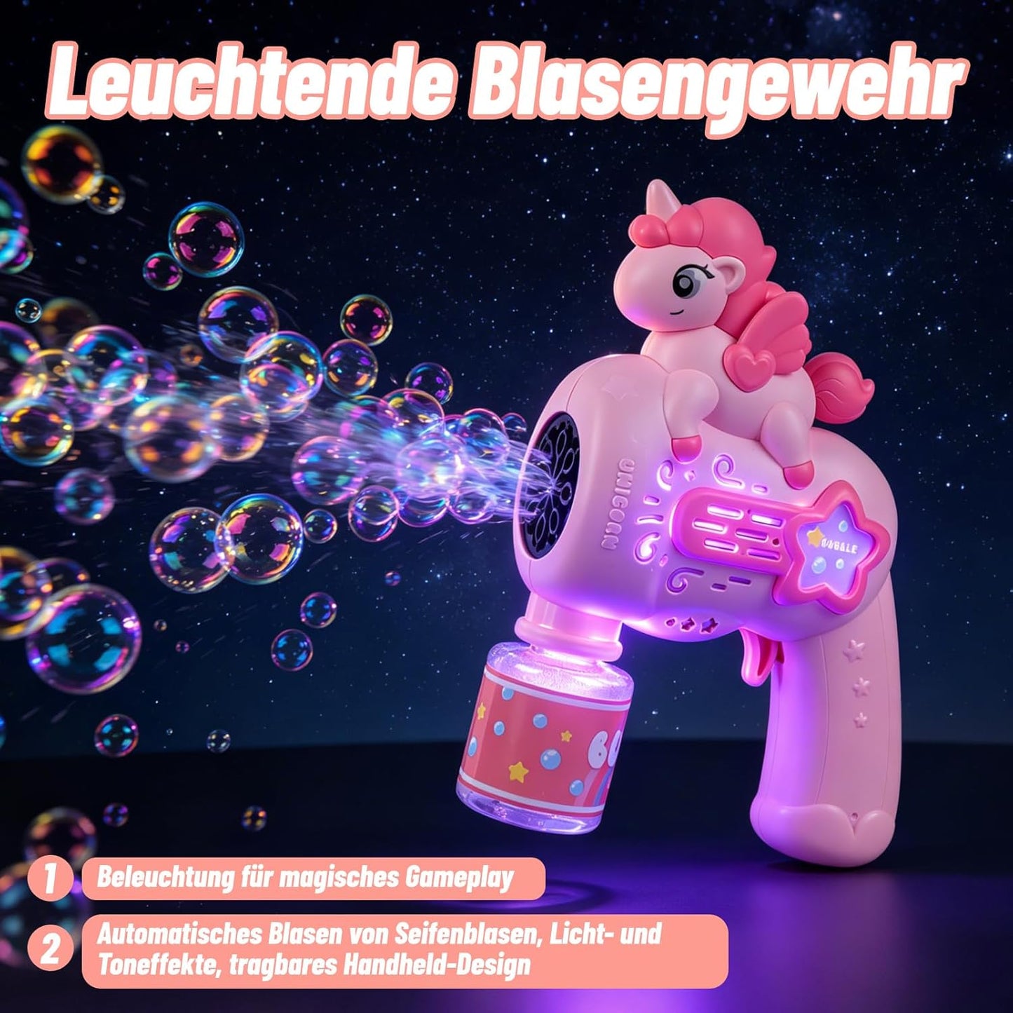 Unicorn Bubble Gun with Lights