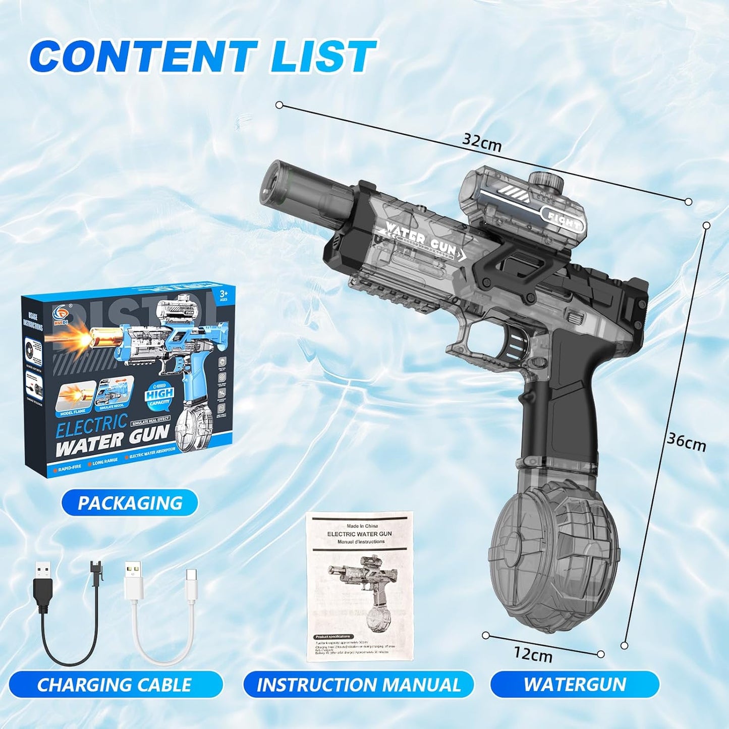 Transparent Electric Water Gun with Lights